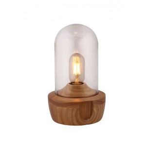 Lampe à poser en verre transparent et socle bois - style nordique - GIRO
