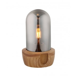 Lampe à poser en verre teinté gris et socle bois - style nordique - GIRO