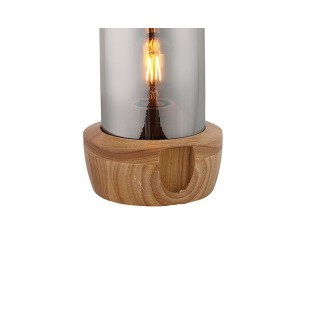 Lampe à poser en verre teinté gris et socle bois - style nordique - GIRO