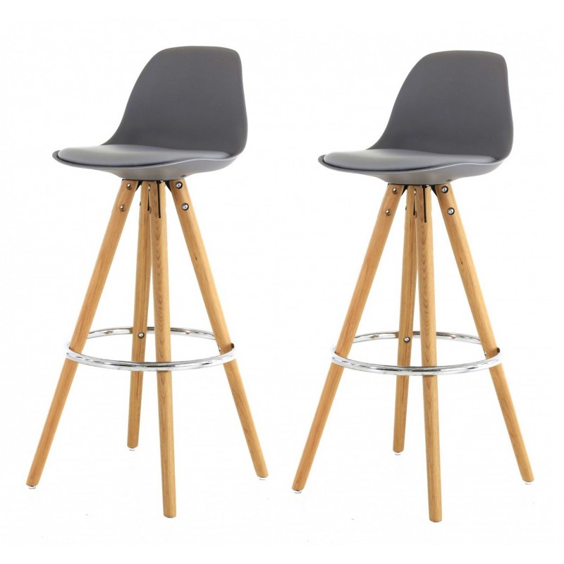 First - Lot de 2 tabouret de bar design noir pieds bois