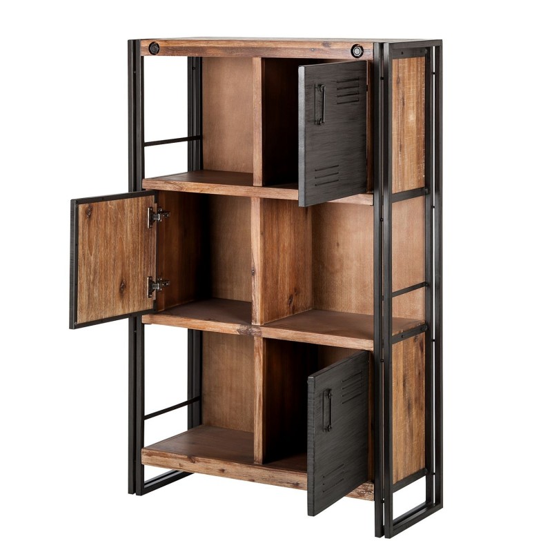 Bibliothèque 3 étagères 3 portes bois d'acacia et métal - WORKSHOP