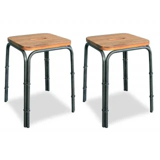 Lot 2 tabourets style loft – Workshop design industriel atelier - acacia et metal