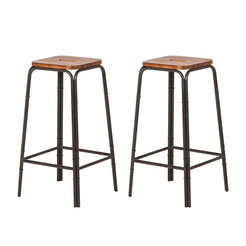 Lot 2 tabourets de bar style loft – Workshop design industriel atelier - acacia et metal