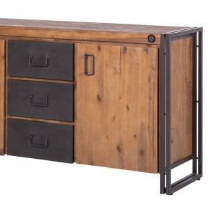 Buffet bois & métal 180cm – Workshop - acacia - design industriel  loft atelier 3 tiroirs et 2 portes