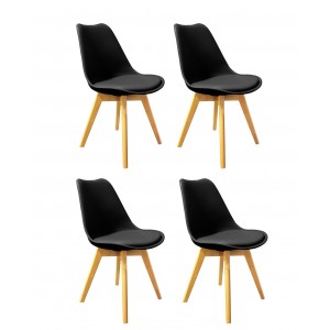 Lot de 4 chaises NOIRES  ET BOIS - style scandinave vintage - confortable et robuste - LIDY
