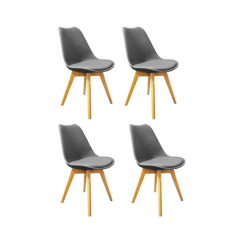 Lot de 4 chaises GRISES  ET BOIS - style scandinave vintage - confortable et robuste - LIDY