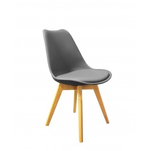 Lot 4 chaises grises pieds bois style scandinave - LIDY