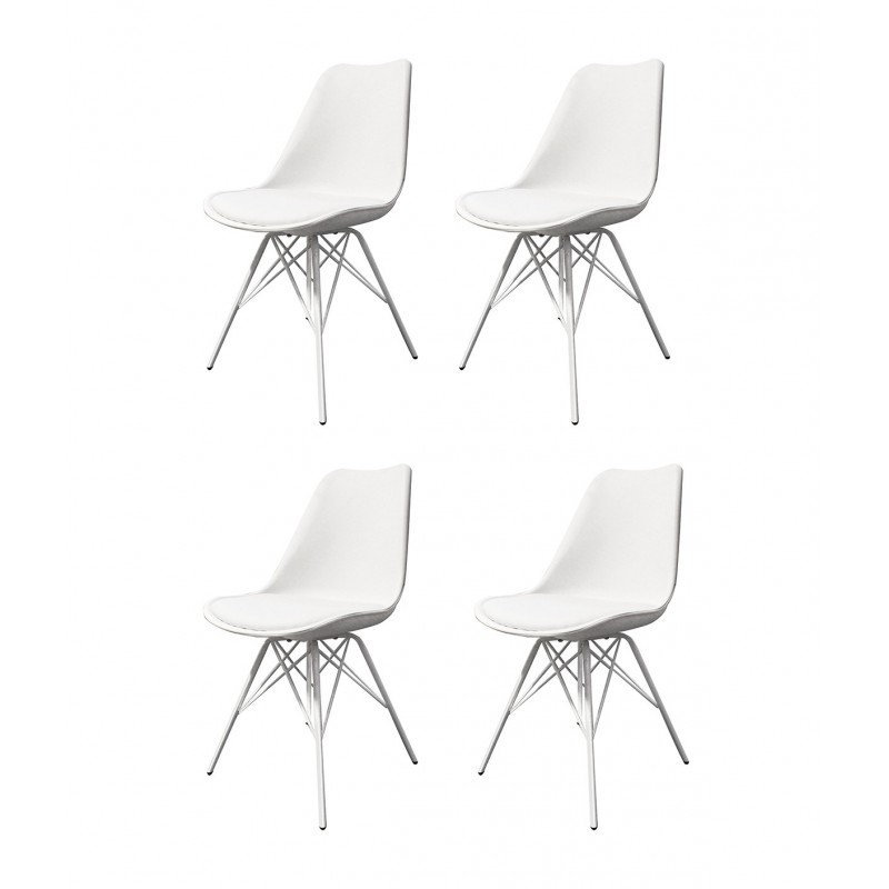 Lot de 4 chaises BLANCHES ET METAL - style scandinave vintage - pieds design métal et assise confortable -  TOMY