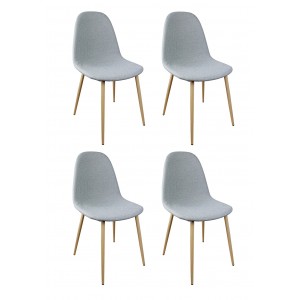 Lot de 4  chaises tissu GRIS - design scandinave vintage - pieds métal imitation bois - EMMA
