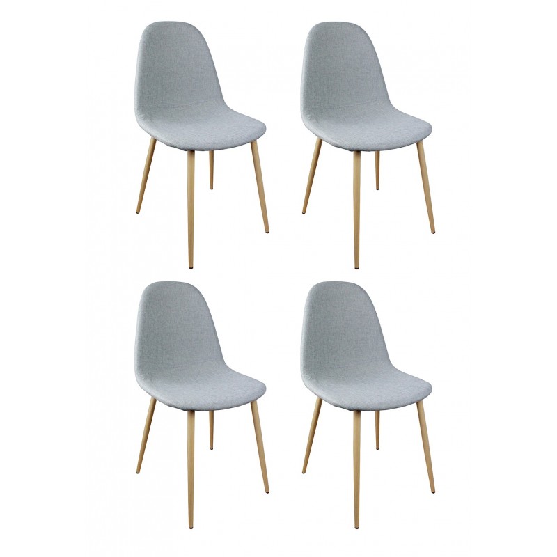 Chaise en tissu et pieds bois style scandinave - Lot de 4