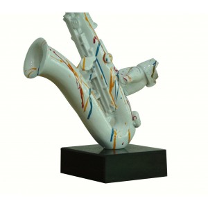 Statue saxophoniste avec saxophone coulures multicolores H62 cm - SONG