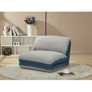 Chauffeuse Fauteuil convertible couchage lit 1 place tissu doux GRIS BLEU - 3 positions - ultra confortable - ZEN
