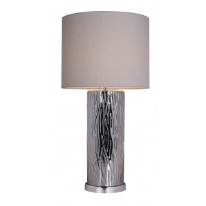 Lampe à poser en verre effet acier design et abat-jour TAUPE - style classique moderne – LISA
